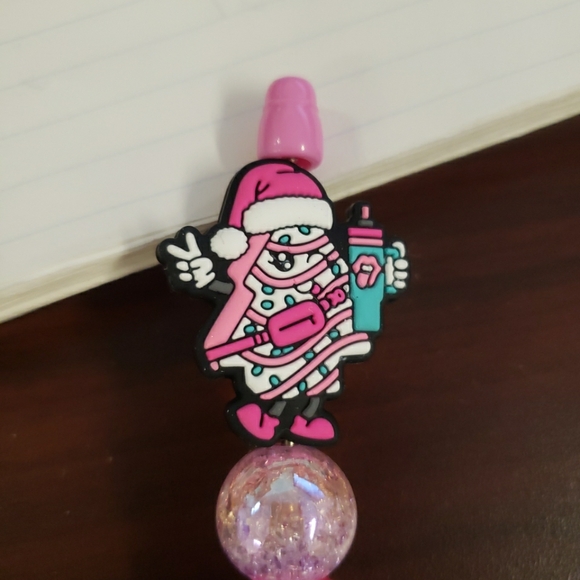 New Handmade Christmas Little Debbie Pink Christmas Tree Focal Bead Beaded Pen - Picture 5 of 6